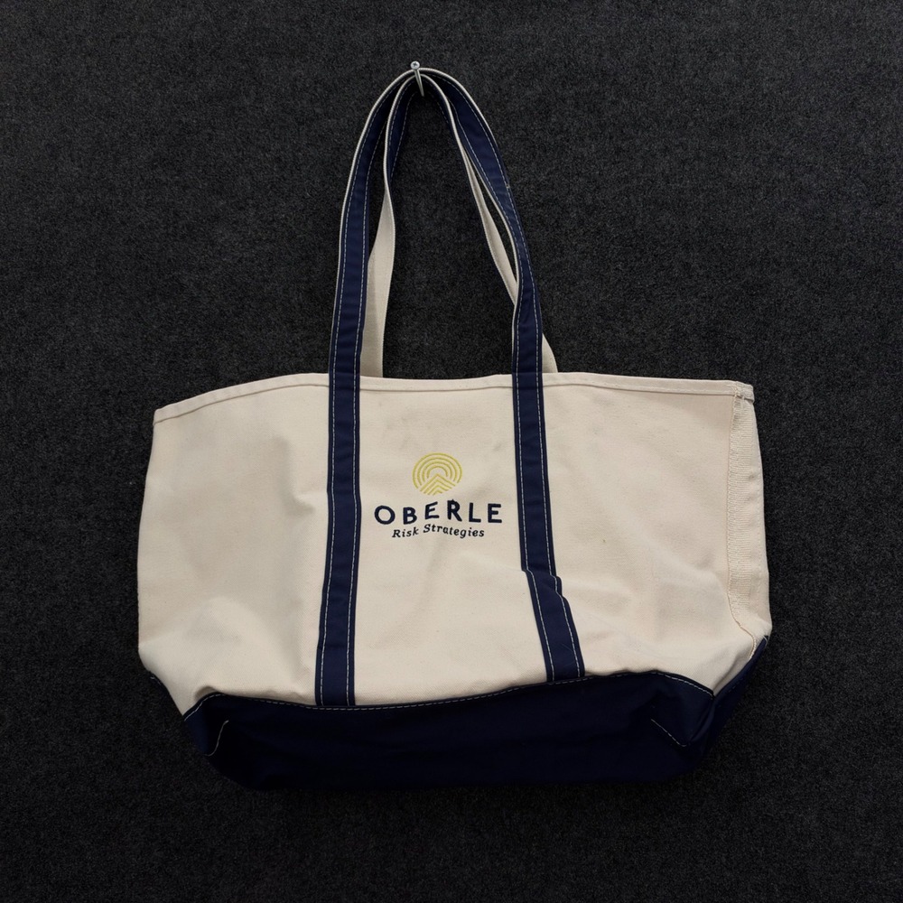 Vintage LL Bean Boat and Tote Bag Navy Cream Canvas Made in USA Large